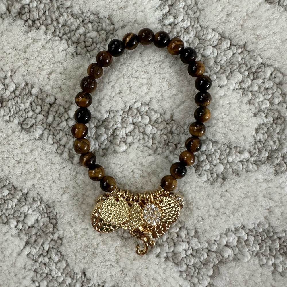 NWOT Lilly Pulitzer Gold and Brown Beaded Charm Bracelet